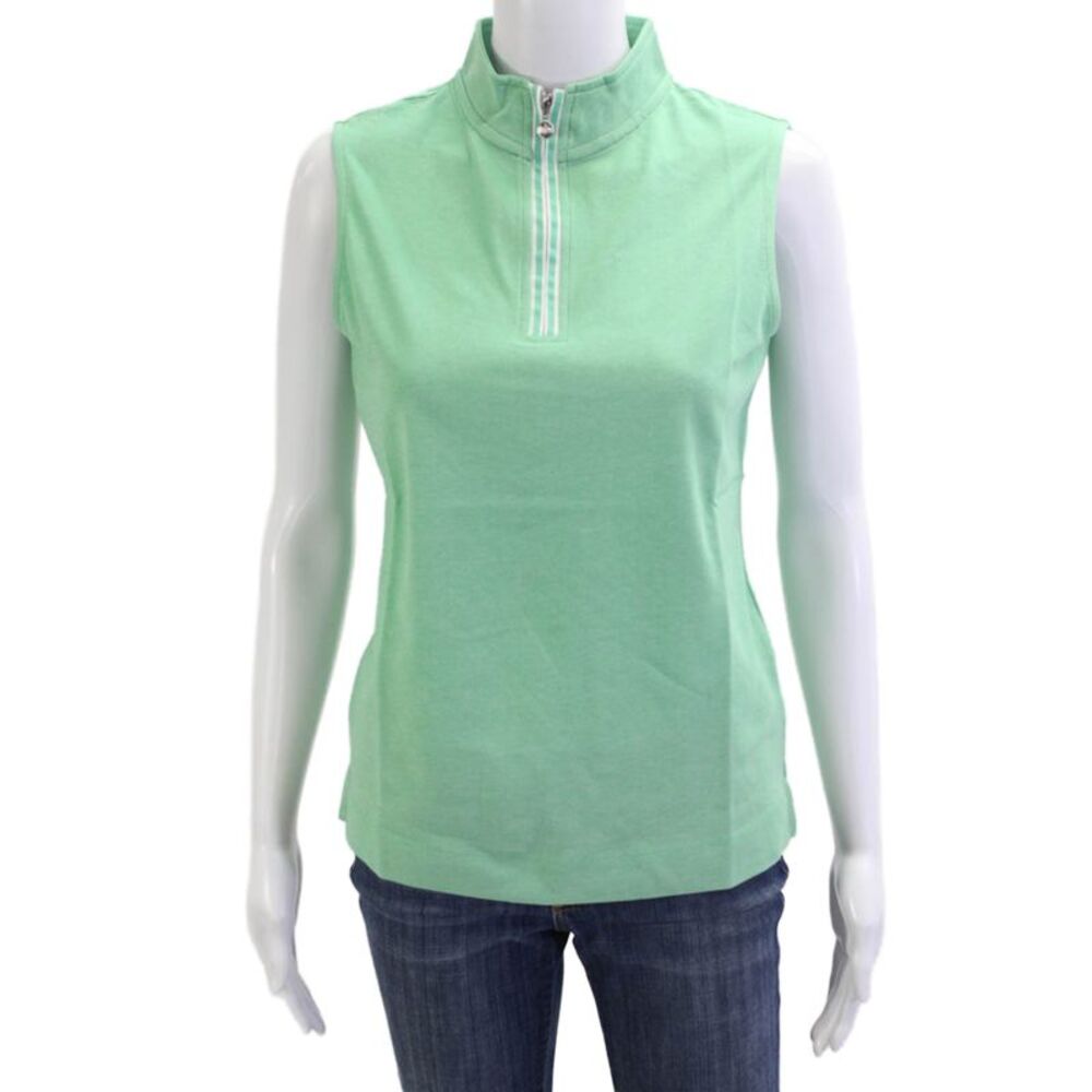 Daily Sports Womens Sleeveless Mock Neck Basic Tank Green Zip Size S